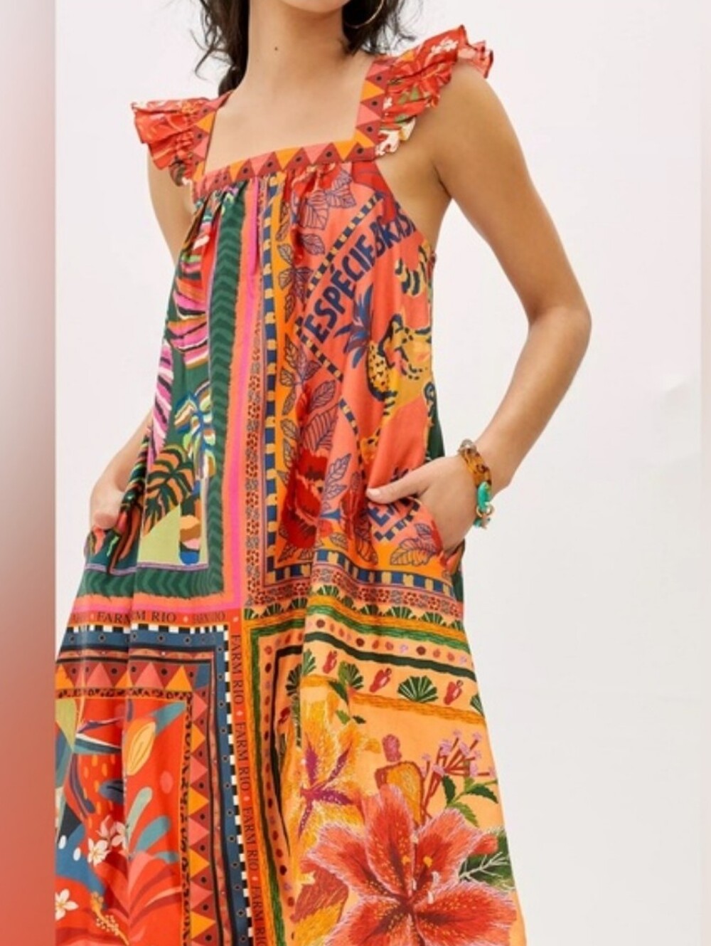 Anthropologie by Farm Rio Mosaic Ruffled Sun Midi Dress - Picture 2 of 15
